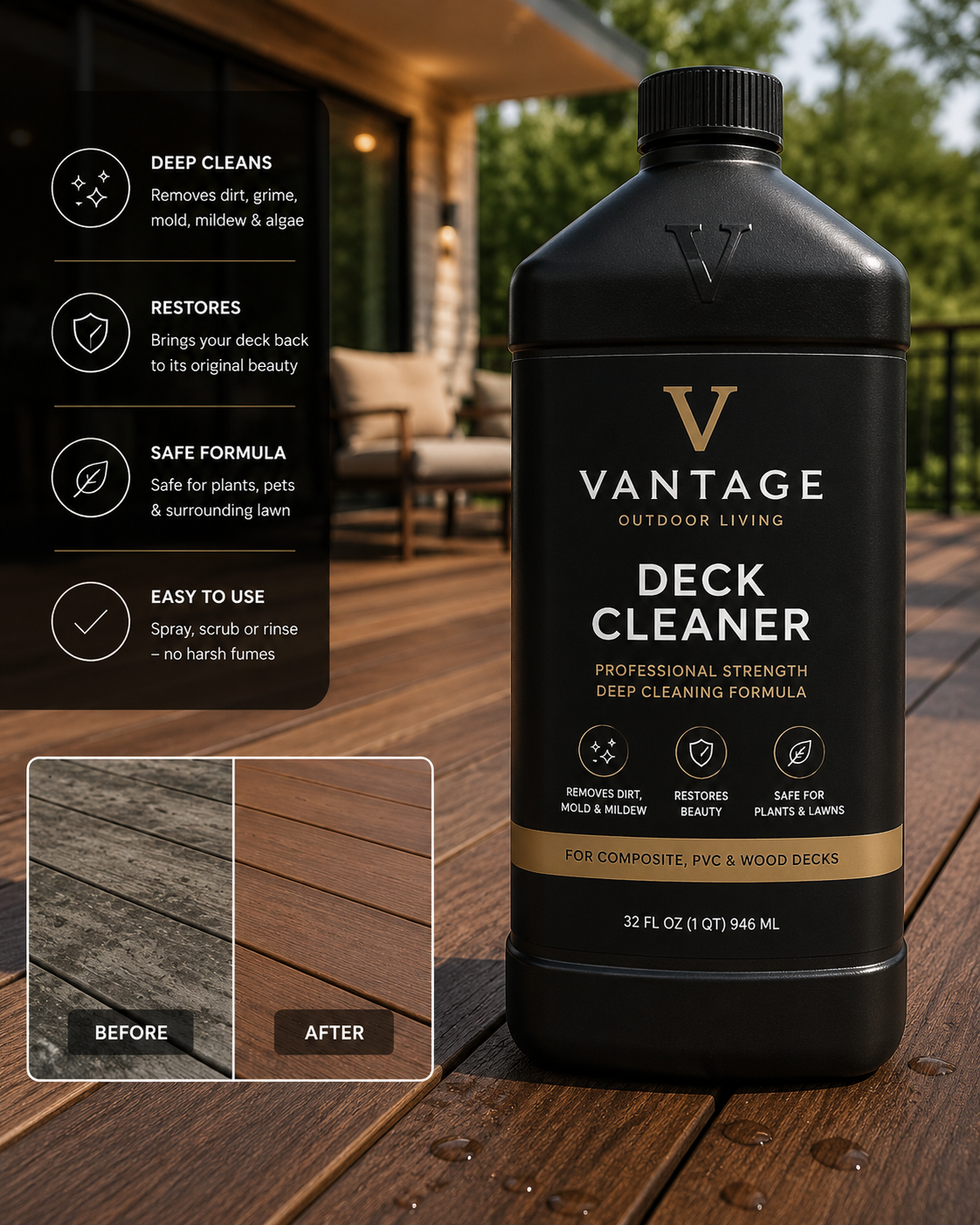 Concept packaging for Vantage Deck Cleaner; final supplier product and label pending